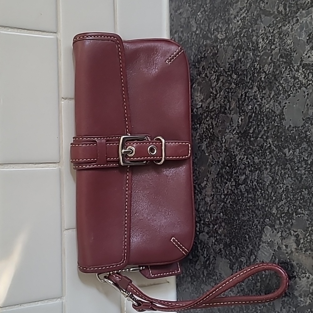 Coach Burgundy Red Clutch/Wallet Wristlet with Strap Like New